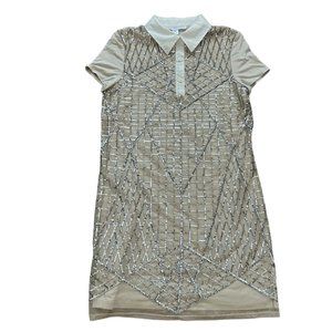NWT Nic.Nation collared metallic sequins dress nude and silver Sz XS Color Taupe